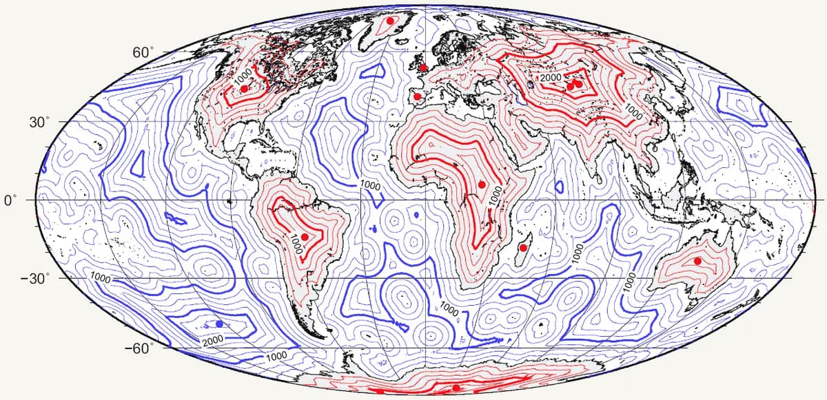 Map of great-circle distance to the coastline.