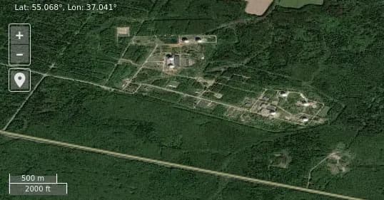 NASA FIRMS imagery 2025-07-20 of Serpukhov-15 satellite ground station. NB. The terrain imagery is older and undated